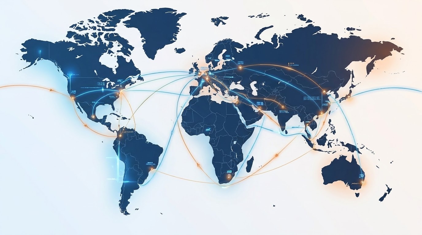 Global logistics routes map from Beone Lintas Logistik's Jakarta hub
